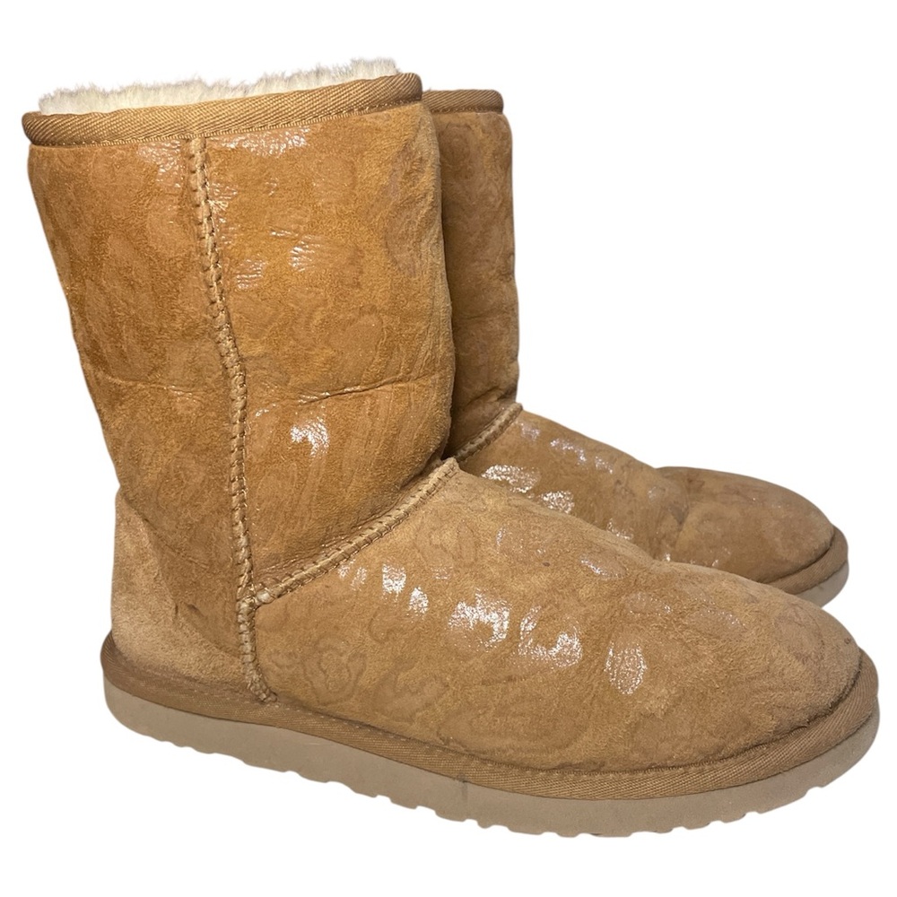 UGG Shearling-Lined Shimmery Leopard Print Chestnut Boots